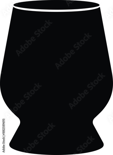 A simple black silhouette icon of a traditional glencairn glass for whiskey tasting