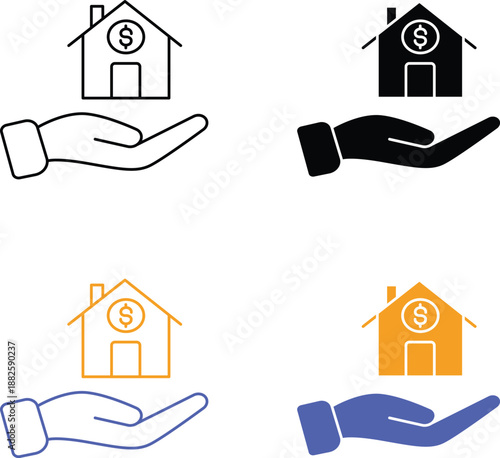Professional Real Estate Financial Investment And Home Ownership Property Marketing Thin Line Vector Silhouette Pictogram and Line Icon Set.eps