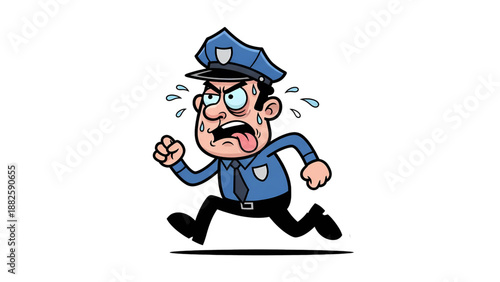 Exhausted Policeman Running Sweating Exhausted Officer 