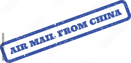A textured blue rubber stamp indicating air mail origin from China for global logistics operations