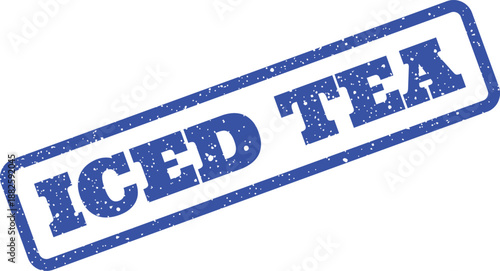 A textured rectangular rubber stamp prominently featuring the refreshing words ICED TEA for beverages or cafe menus