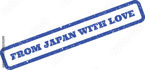 A vintage style blue stamp impression displays the specific phrase From Japan With Love clearly