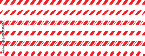 Candy cane straight line set. Christmas candy cane straight line border with red striped pattern. Striped candy cane straight line. Christmas sweet decoration. Striped candy lollipop pattern.