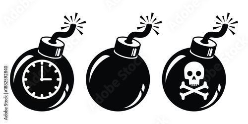 Bomb Symbol Set with Burning Fuse