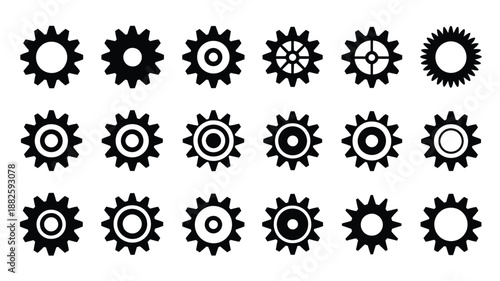 Decorative gear icons collection representing mechanical design, engineering and automation

