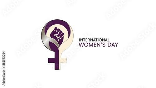 International women's day emblem with purple fist symbol