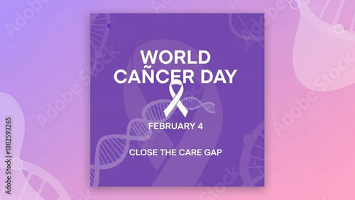 World cancer day awareness poster with purple ribbon