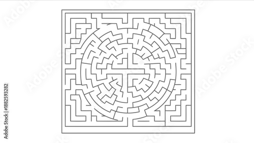 Complex square maze with circular path inside