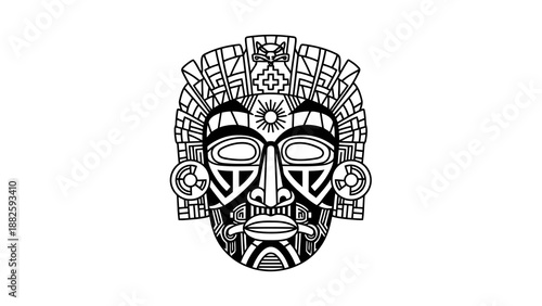 Tribal mask with geometric patterns and ornaments