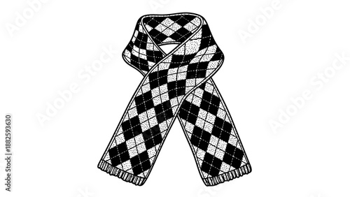 Black and white checkered scarf illustration on white background