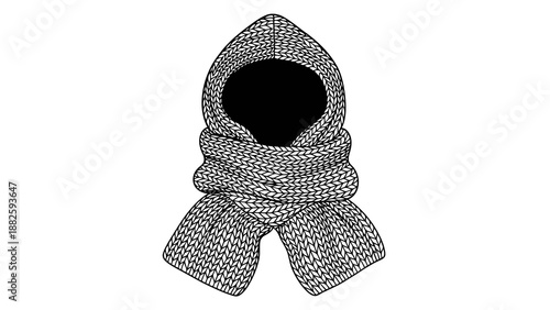 Knit scarf with hood illustration on white background