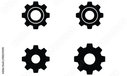 Solid gear icons set for settings, system control and configuration concepts
