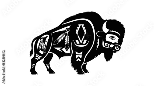Native american style bison illustration