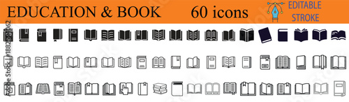 Education and book line icons set for learning and knowledge concepts
