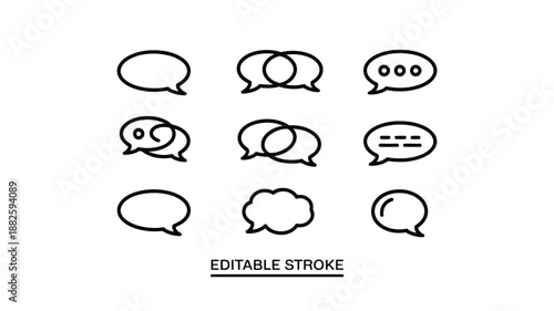 Speech bubble line icon set with editable stroke for chat, message and communication concepts
