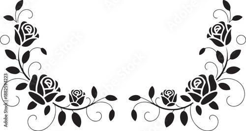 Black roses ornaments for stationery Valentine's Day, wedding invitation