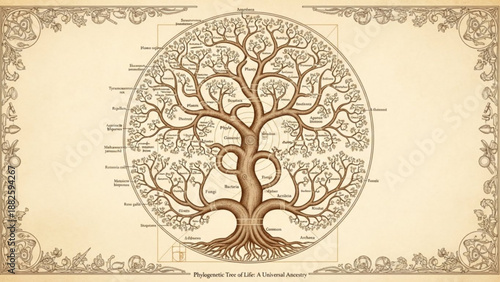 Vintage tree of life diagram with roots and branches illustration