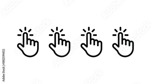 Click hand cursor icons set showing touch and click gestures isolated on white background

