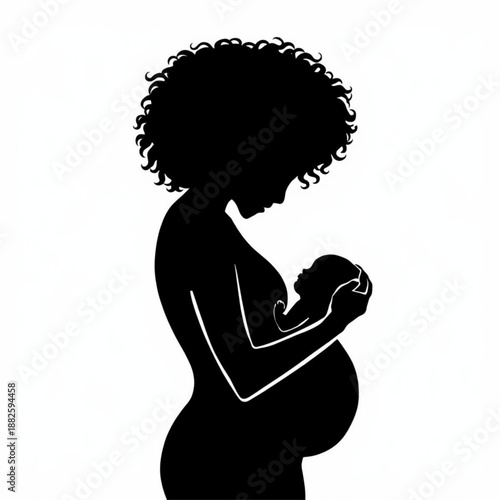 Pregnant woman silhouette with heart vector illustration of mother and baby profile art