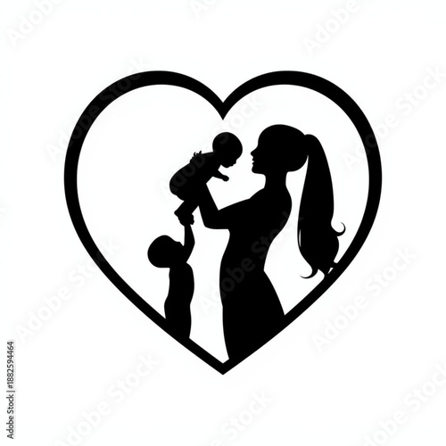Silhouette of a romantic couple in love with heart and pink elements