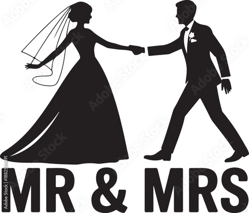 Bride dragging reluctant groom silhouette cake topper