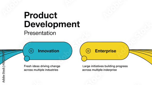 Product development presentation slide with innovation and enterprise concepts, modern business infographic design
