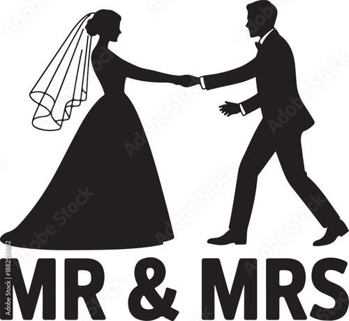 Bride dragging reluctant groom silhouette cake topper