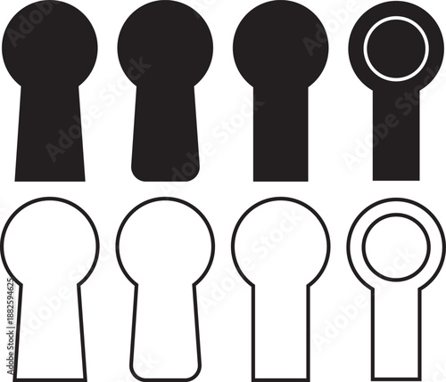Minimalist key hole icons. Security protection and safety symbols. Digital privacy access icon,. Modern keyhole outline vector set.Professional lock system interface elements
