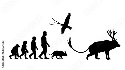 Evolution of species silhouette illustration with animals and humans