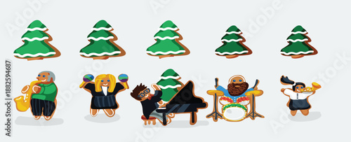 Christmas element vector illustration set. Collection of, bauble ball, gingerbread, snowman, gift, candle, wreath, bell, holly. Design for sticker, card, poster, vector illustration.
