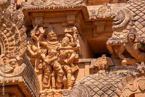 Sculpture of lord Narasimha at Brihadeeshwara Temple, in Tanjavur, Tamilnadu, India.