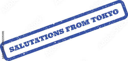 Blue grunge textured mark with salutations from Tokyo text for visitor memorabilia