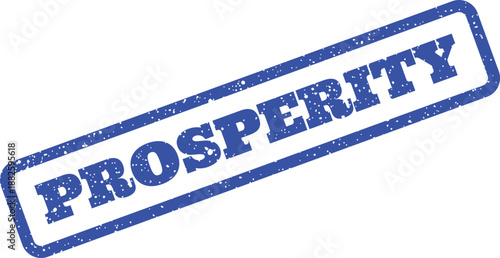 Blue textured rubber stamp impression featuring the word prosperity on a clean surface, emphasizing positive outlook
