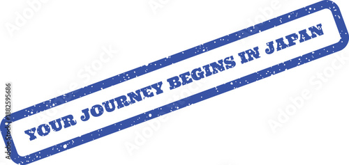 Bold blue stamp impression stating Your Journey Begins in Japan for global travel and cultural exploration
