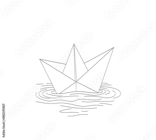 A simple line drawing depicts a paper boat gently floating on wavy water