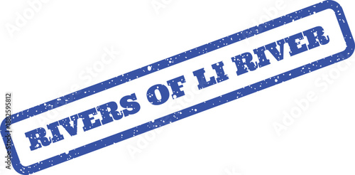 Distressed angled stamp with textured text Rivers of Li River for unique travel promotion