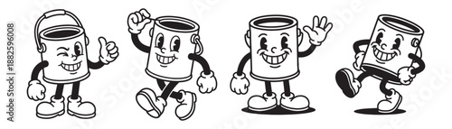 Paint Bucket and Can Cartoon Mascot Characters