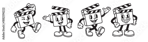 Film Clapperboard Mascot Characters in Classic 1930s Animation Style