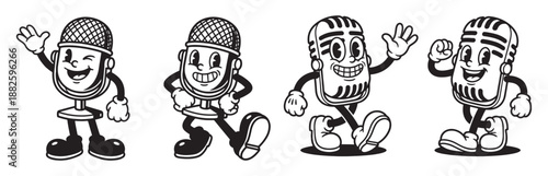 Retro Studio Microphone Cartoon Mascot Characters Collection