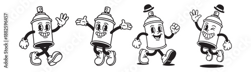 Graffiti Spray Can Mascot Characters Set