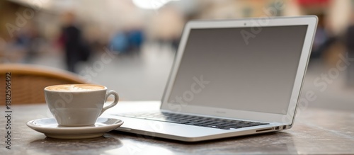 Laptop and Coffee on Table.