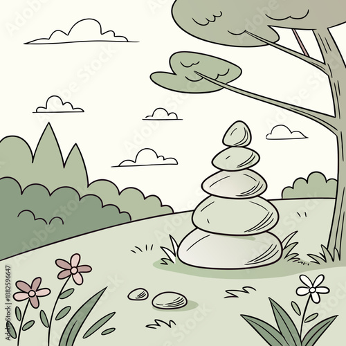 Zen Stones Balancing in Nature for Meditation and Wellness