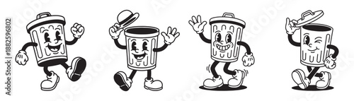 Trash Can Mascot Characters with Lid and Hat