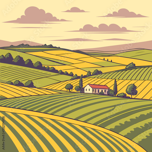 Drone View of Agricultural Fields at Golden Hour