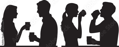 Man and woman drinking silhouette vector