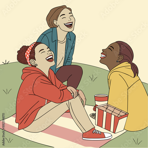 Joyful Group of Friends Laughing and Smiling Illustration