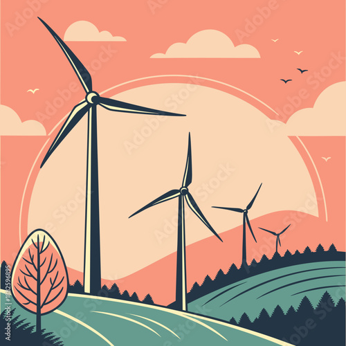 Wind Turbines at Sunset Symbolizing Green Energy Production