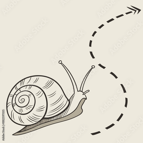 Minimal Snail with Slime Trail Vector Outline Icon
