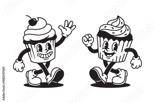 Cupcake Mascot Characters with Cherry and Frosting