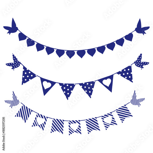 vector bunting with birds and hearts